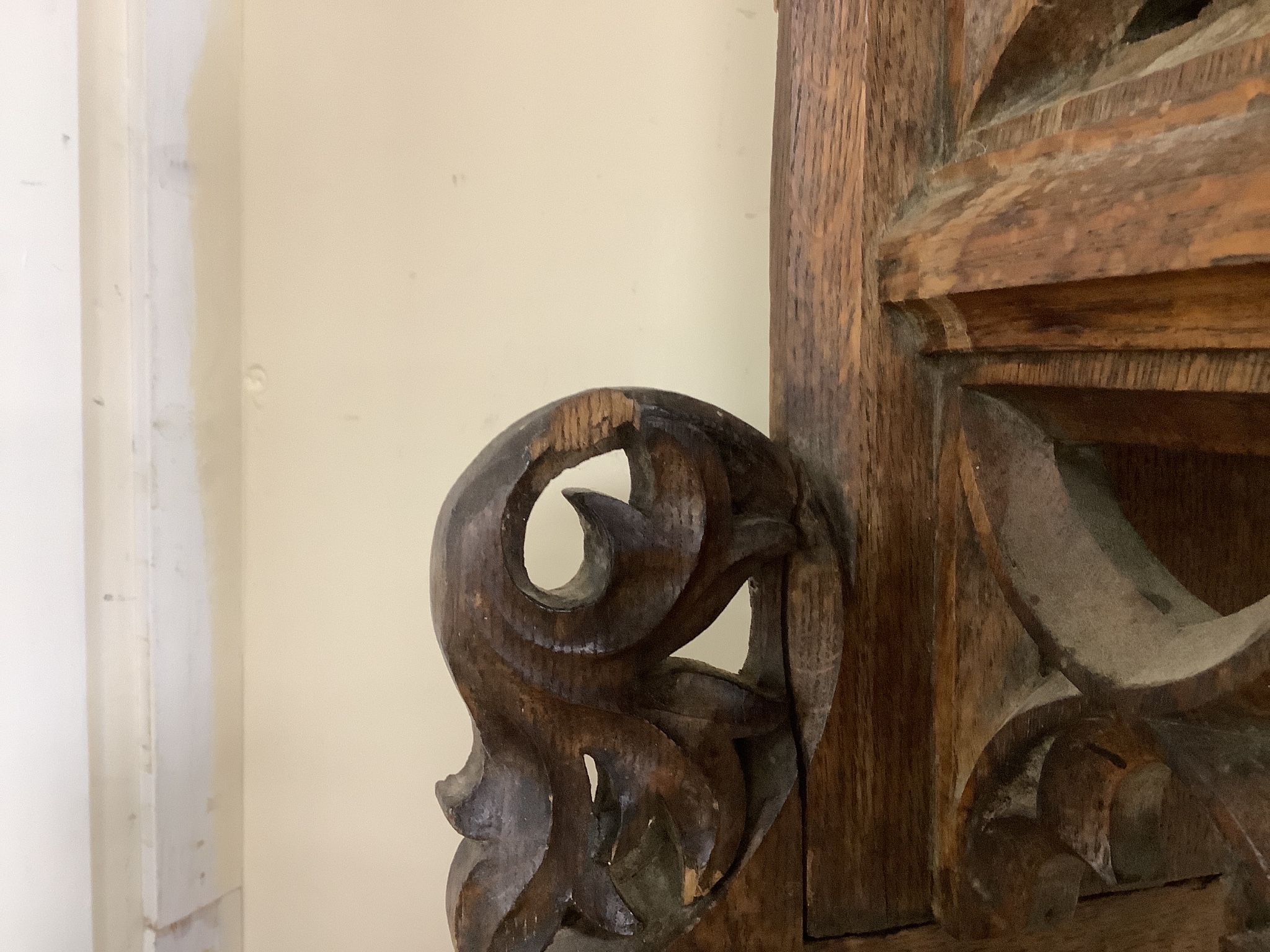 A Gothic carved oak wall niche, height 236cm